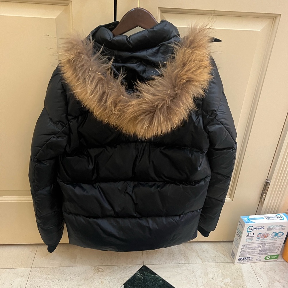 Black Puffer Jacket with Faux Fur Hood